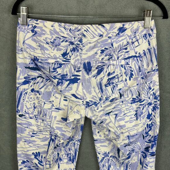 Lilly Pulitzer Kelly Ankle Pants Womens 0 Blue Palm Trees Skinny Tropical Beach - Picture 5 of 15